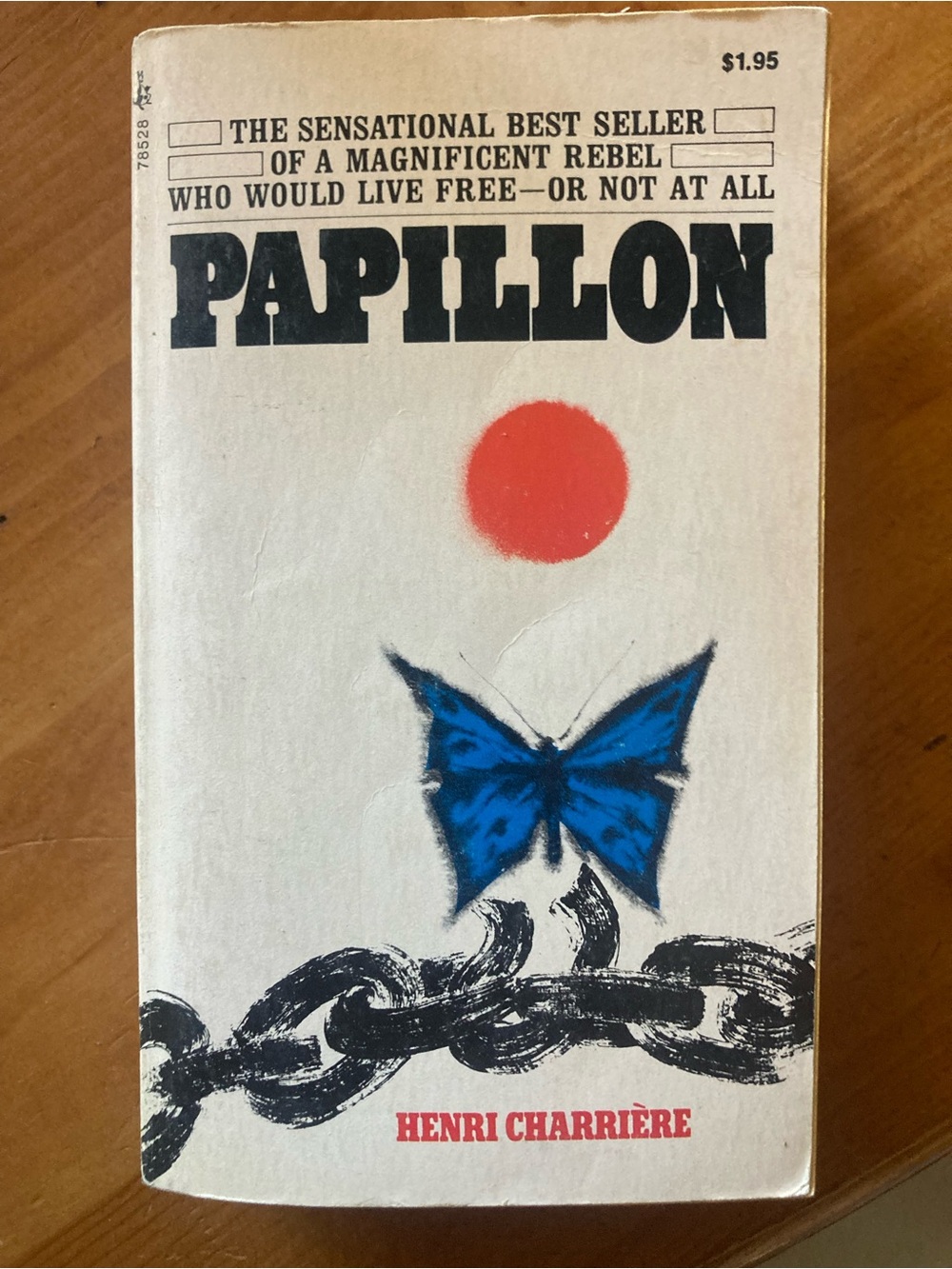 Papillon by Henri Charrière - Vintage Paperback with Blue Butterfly